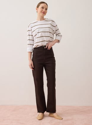 Streç Kumaşlı Basic Denim Pantolon - Kahverengi - Benin