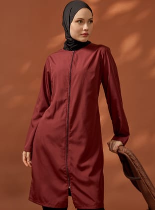 Basic Fermuarlı Tam Kapalı Tesettür Mayo - Bordo - Mayo Bella