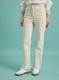 Yüksek Bel Düz Kesim Denim Pantolon - Bej