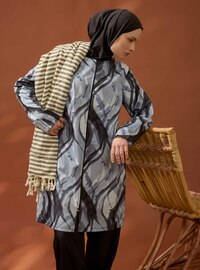 Soyut Desenli Tam Kapalı Mayo - Siyah Beyaz Sulu Boya