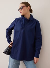 Yaka Detaylı Poplin Tunik Lacivert Benin Exclusive