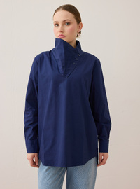 Yaka Detaylı Poplin Tunik Lacivert Benin Exclusive