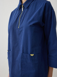 Gabardin Kumaş Cep Detaylı Fermuarlı Takım Lacivert Refka Exclusive
