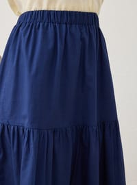 Beli Lastikli Kat Detaylı Poplin Basic Etek Lacivert Refka