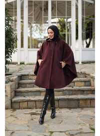 Balıksırtı Kaşe Panço Bordo