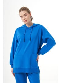 Kapüşonlu Cep Detaylı Sweatshirt Mavi
