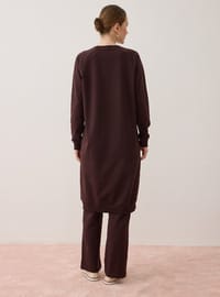 Basic Bisiklet Yaka Reglan Kollu Uzun İkili Eşofman Takımı Kahverengi