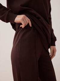 Basic Bisiklet Yaka Reglan Kollu Uzun İkili Eşofman Takımı Kahverengi