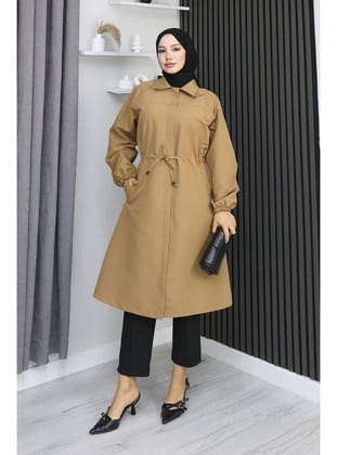 Gizli Patlı Trençkot  Camel 4430