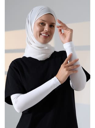 Kadın Düz Dikişsiz Pratik Likralı Tesettür Kolluk Penye Namaz Kolluğu - Beyaz