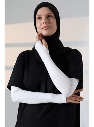 Parmak Geçmeli Kadın Penye Tesettür Kolluk - Beyaz