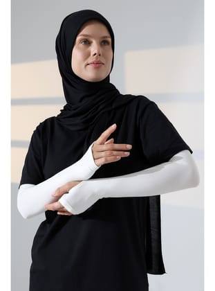 Parmak Geçmeli Kadın Penye Tesettür Kolluk - Krem