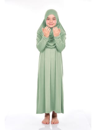 Pratik Çocuk Namaz Elbisesi 8-12 Yaş Mint Yeşili