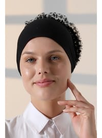 Fırfırlı Güpürlü Tesettür Topuz Bone - Siyah