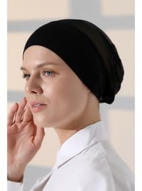 Tüllü Viskon Tesettür Bone Siyah