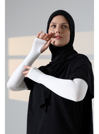 Parmak Geçmeli Penye Tesettür Kolluk - Krem