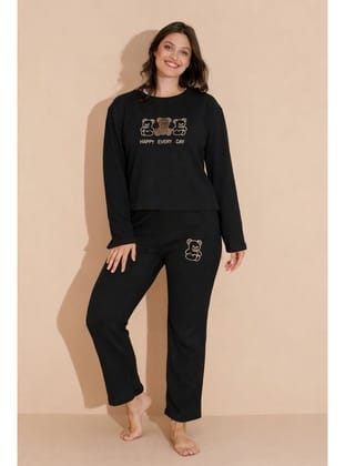 Mirano 9010 Havlu Kumaş Ayıcık Nakışlı Kışlık Kadın Eşofman Pijama Takımı