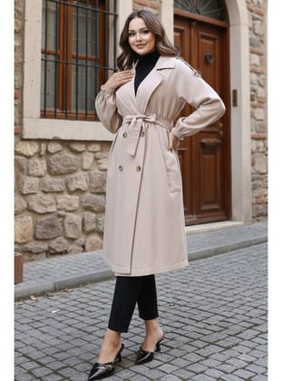 Çizgili Trençkot Bej 61673