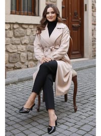 Çizgili Trençkot Bej