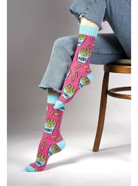 Fries Desenli Çorap Pembe