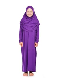 Kız Çocuk Tek Parça Namaz Elbisesi 9-11 Yaş Mor