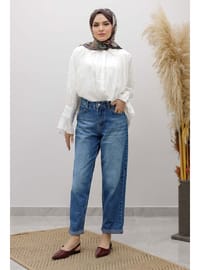 Mom Jean Kot Pantolon Mavi