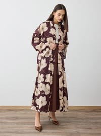 Kahverengi Büyük Çiçek Desenli Kimono Refka Exclusive