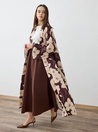 Kahverengi Büyük Çiçek Desenli Kimono Refka Exclusive