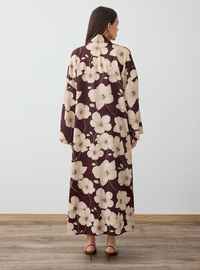 Kahverengi Büyük Çiçek Desenli Kimono Refka Exclusive