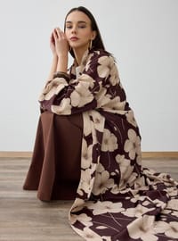 Kahverengi Büyük Çiçek Desenli Kimono Refka Exclusive