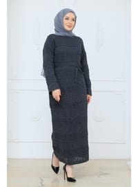 Fileli Triko Elbise 38-46 Füme