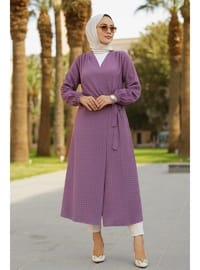 Kemerli Koyu Lila Tesettür Kimono