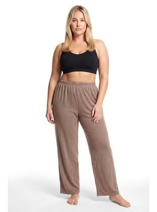 Akbeniz Kadın Büyük Beden Rahat Kesim Cepli Pijama Altı Kahverengi