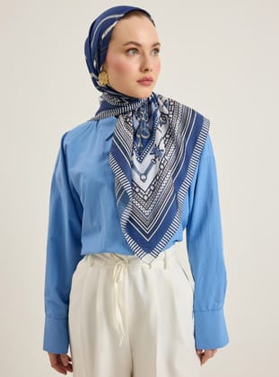 Lacivert Zincir Desenli Soft Eşarp - Tuva