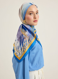 Mavi Sarı Desenli Soft Eşarp - Tuva