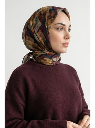 Bohem Fırça Desenli Kahverengi Soft Pamuk Eşarp