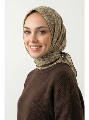Floral Desenli Bej Soft Pamuk Eşarp