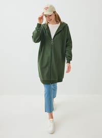 Fermuarlı Kapüşonlu Sweatshirt Haki Benin