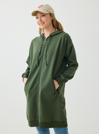 Fermuarlı Kapüşonlu Sweatshirt Haki Benin