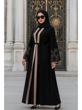 Volan Kollu Somon Tesettür Abaya 55084SMN