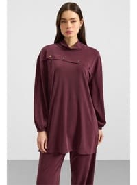 Metal Aksesuarlı Sweat Pantolon Takım Bordo