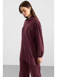 Metal Aksesuarlı Sweat Pantolon Takım Bordo