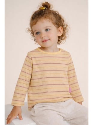 Breeze Kız Bebek Uzun Kollu Tişört Patlı Renkli Çizgili 9 Ay-3 Yaş, Krem