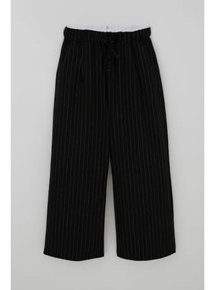 Breeze Kız Çocuk Pantolon Pinstripe Çizgili Çift Bel Detaylı 8-14 Yaş, Siyah