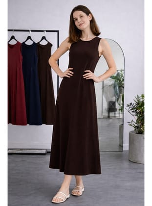 Kolsuz İçlik Elbise N8102 Kahverengi