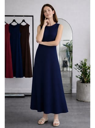 Kolsuz İçlik Elbise N8102 Lacivert
