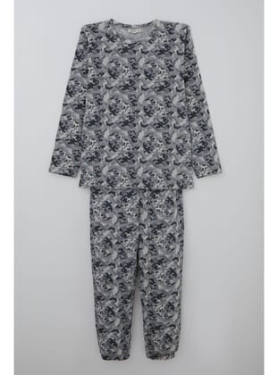 Breeze Erkek Çocuk Pijama Takımı Kamuflaj Desenli 9-12 Yaş, Gri