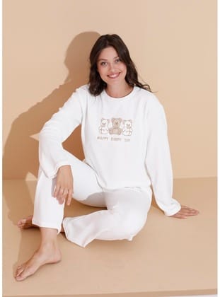 Mirano 9010 Havlu Kumaş Ayıcık Nakışlı Kışlık Kadın Eşofman Pijama Takımı