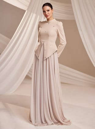 Lora Abiye Elbise - Vizon - Burak Baran Fashion