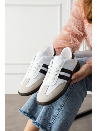 Beyaz Siyah Unisex Kadın Erkek Şeritli Rahat Taban Günlük Sneaker Spor Ayakkabı Sm03